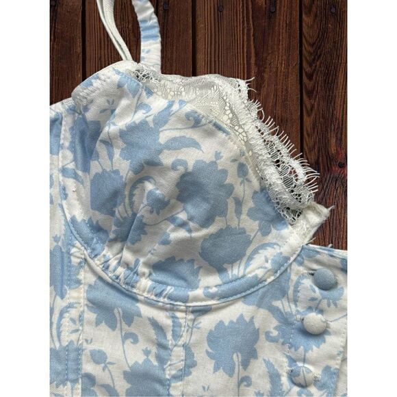Revolve Wild Lovers Women’s 32B Lace & Blue Floral Corset • Linen Button Detail - Picture 6 of 16